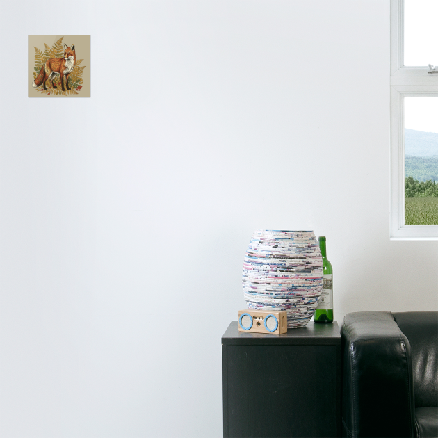 Red Fox in Autumn Ferns Vintage Botanical Art by BirdsnStuff